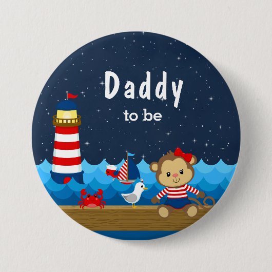 Nautical Girl Monkey Red und Navy Daddy zu sein Button (Vorderseite)