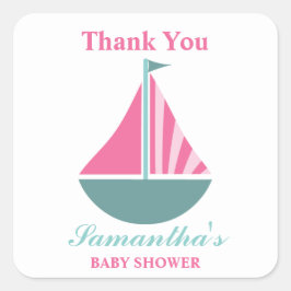 Nautical Girl Sailboat Kinderdusche Danke Quadratischer Aufkleber