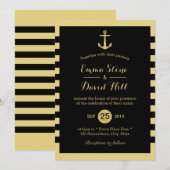 Nautical Gold Anchor Black & Gold Wedding Einladung (Vorne/Hinten)