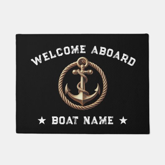 Nautical Gold Anchor Black Willkommensboot Fußmatte (Vorderseite)