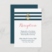 Nautical Gold Anchor Hochzeitsempfang Begleitkarte (Vorne/Hinten)