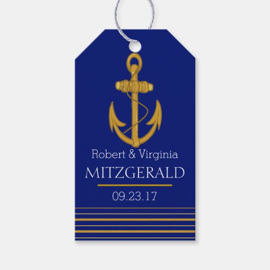 Nautical Gold Anchor Monogram Wedding Guest Bevorz Geschenkanhänger (Vorderseite)