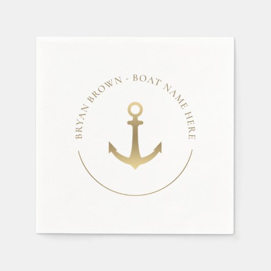 Nautical Gold Anchor - Name des Bootes Napkins Serviette (Vorderseite)
