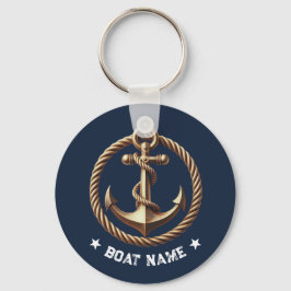 Nautical Gold Anchor Navy Blue Boat Name Schlüsselanhänger