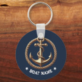 Nautical Gold Anchor Navy Blue Boat Name Schlüsselanhänger (Rückseite)
