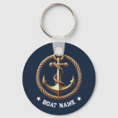 Nautical Gold Anchor Navy Blue Boat Name Schlüsselanhänger (Rückseite)