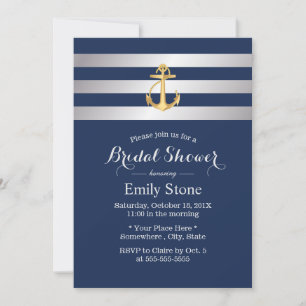 Nautical Gold Anchor Navy Blue Brautparty Einladung