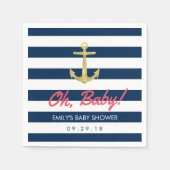 Nautical Gold Anchor Navy Blue Stripes Baby Dusche Serviette (Vorderseite)