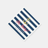 Nautical Gold Anchor Navy Blue Stripes Baby Dusche Serviette (Ecke)