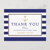 Nautical Gold Anchor, Navy & Gold Vielen Dank Postkarte (Vorderseite)