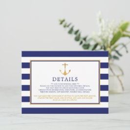 Nautical Gold Anchor, Navy & Gold Wedding Detail Begleitkarte
