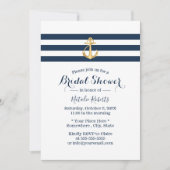 Nautical Gold Anchor Navy Stripes Brautparty Einladung (Vorderseite)