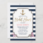 Nautical Gold Anchor Navy Stripes Brautparty Einladung (Vorderseite)