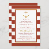 Nautical Gold Anchor, Red Brick & Gold Wedding Einladung (Vorne/Hinten)