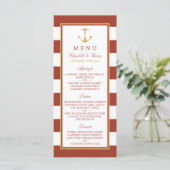 Nautical Gold Anchor, Red Brick & Gold Wedding Menükarte (Stehend Vorderseite)