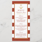 Nautical Gold Anchor, Red Brick & Gold Wedding Menükarte (Vorderseite)