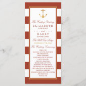 Nautical Gold Anchor, Red Brick & Gold Wedding Programm (Vorderseite)