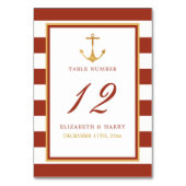Nautical Gold Anchor, Red Brick & Gold Wedding Tischnummer (Rückseite)