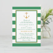 Nautical Gold Anchor, Sea Green & Gold Hochzeit Einladung (Stehend Vorderseite)