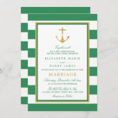 Nautical Gold Anchor, Sea Green & Gold Hochzeit Einladung (Vorne/Hinten)