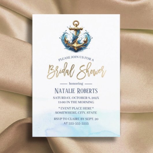 Nautical Gold Anchor Summer Wedding Brautparty Einladung