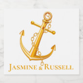 Nautical Gold Anchor Wedding Verlobung Beach Schaumweinetikett (Einzelnes Label)