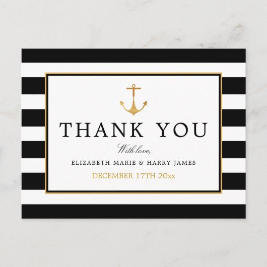 Nautical Gold Anker, Black & Gold Vielen Dank Postkarte (Vorderseite)