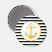 Nautical Gold Anker und Black Stripes Magnet (Vorderseite/Rückseite)