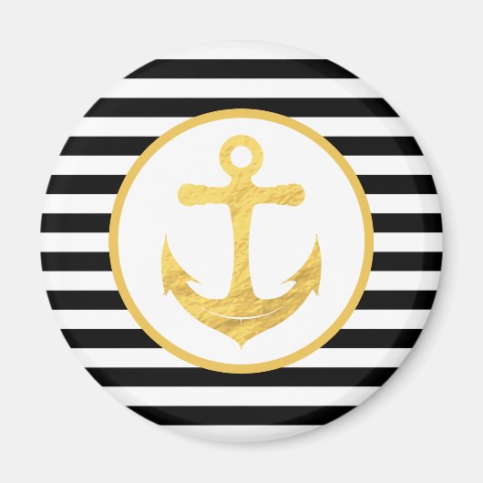 Nautical Gold Anker und Black Stripes Magnet (Vorne)