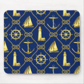 Nautical Gold Blue Lighthouse Sailboat Desk Mousepad (Vorne)