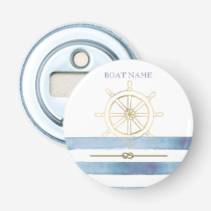 Nautical Gold Boat Wheel, Blue Watercolor Streifen Flaschenöffner