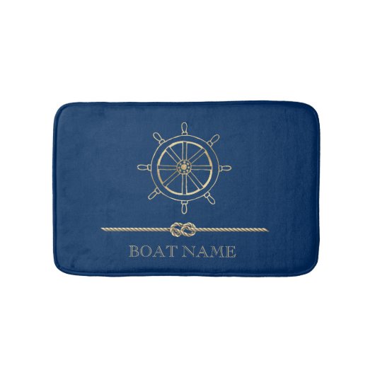 Nautical Gold Boat Wheel, Navy Blue Badematte (Vorderseite)