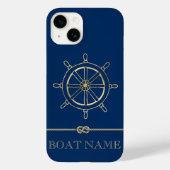 Nautical Gold Boat Wheel, Navy Blue Case-Mate iPhone Hülle (Rückseite)