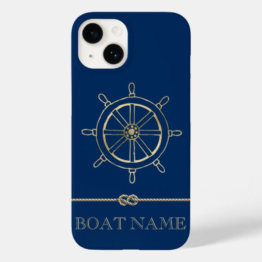 Nautical Gold Boat Wheel, Navy Blue Case-Mate iPhone Hülle (Rückseite)