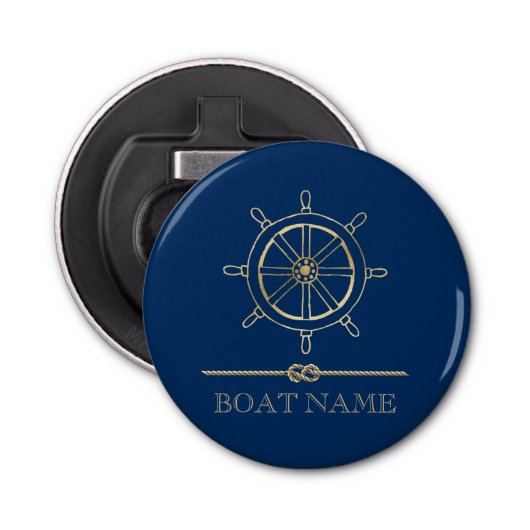 Nautical Gold Boat Wheel, Navy Blue Flaschenöffner (Vorderseite)