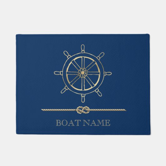 Nautical Gold Boat Wheel, Navy Blue Fußmatte (Vorderseite)