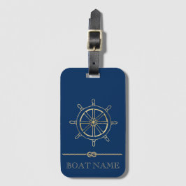 Nautical Gold Boat Wheel, Navy Blue Gepäckanhänger
