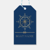 Nautical Gold Boat Wheel, Navy Blue Geschenkanhänger (Vorderseite)