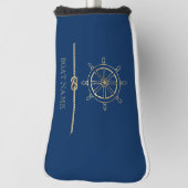 Nautical Gold Boat Wheel, Navy Blue Golf Headcover (Rotieren 90)