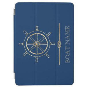 Nautical Gold Boat Wheel, Navy Blue iPad Air Hülle