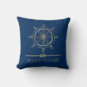 Nautical Gold Boat Wheel, Navy Blue Kissen
