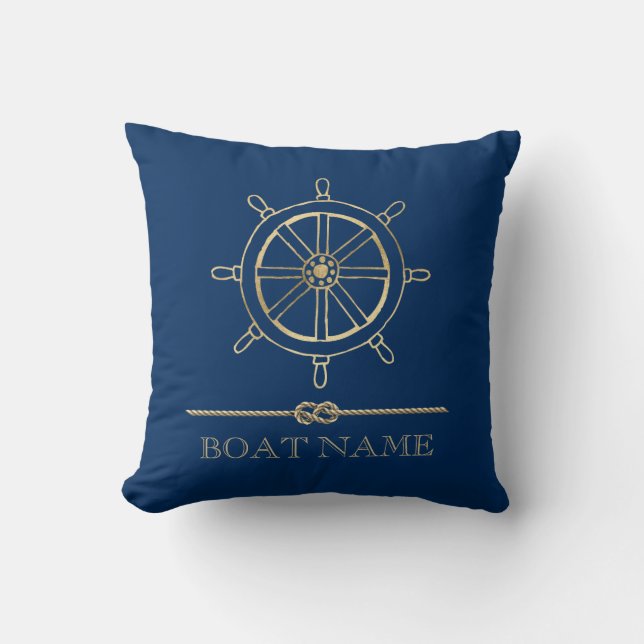 Nautical Gold Boat Wheel, Navy Blue Kissen (Vorderseite)