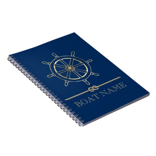 Nautical Gold Boat Wheel, Navy Blue Notizblock (Rechte Seite)