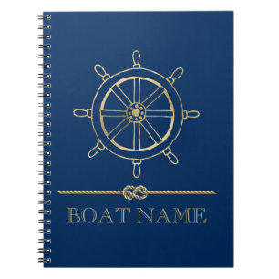 Nautical Gold Boat Wheel, Navy Blue Notizblock