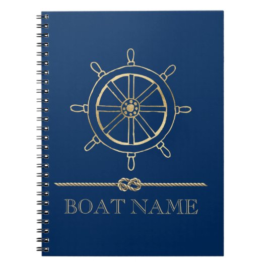 Nautical Gold Boat Wheel, Navy Blue Notizblock (Vorderseite)