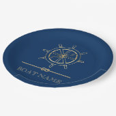 Nautical Gold Boat Wheel, Navy Blue Pappteller (Schrägansicht)