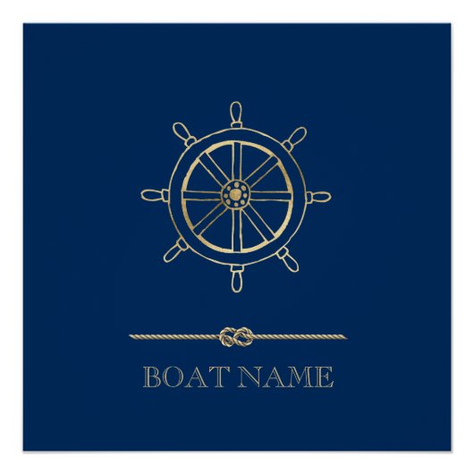 Nautical Gold Boat Wheel, Navy Blue Poster (Vorderseite)