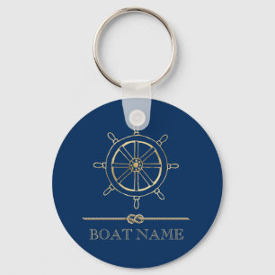 Nautical Gold Boat Wheel, Navy Blue Schlüsselanhänger