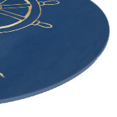 Nautical Gold Boat Wheel, Navy Blue Schneidebrett (Ecke)