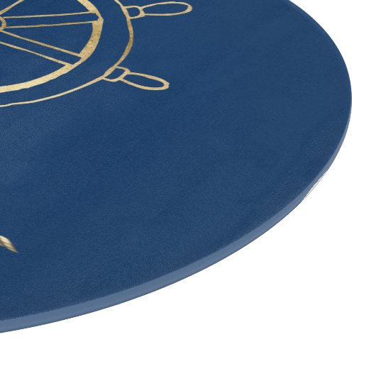 Nautical Gold Boat Wheel, Navy Blue Schneidebrett (Ecke)